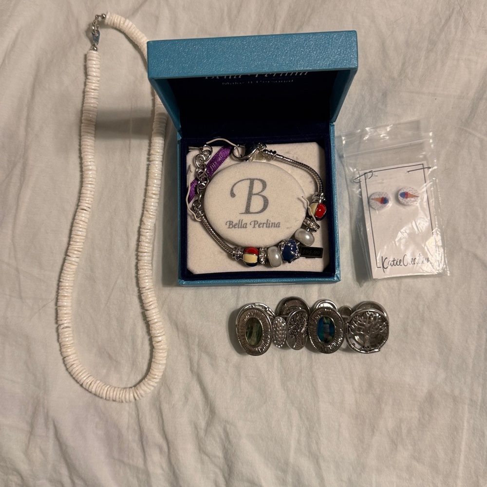 Get it all, Bella Perlina Silver Bracelet, earring, necklace and bracelet